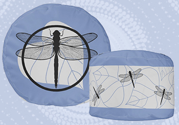 Dragonfly on Leaf - Wildlife Circle Series Round Pouf
