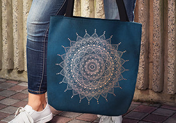 Elegant Rose Gold on Teal Floral Henna Mandala Tote Bag
