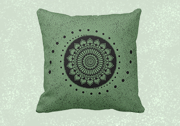 Spirals Dots and Flowers Black Henna Mandala Square Throw Pillow