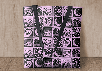 Primitive Nature Pattern - Black on Pink Tote Bag