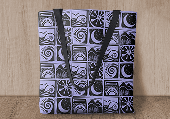 Primitive Nature Pattern - Black on Purple Tote Bag